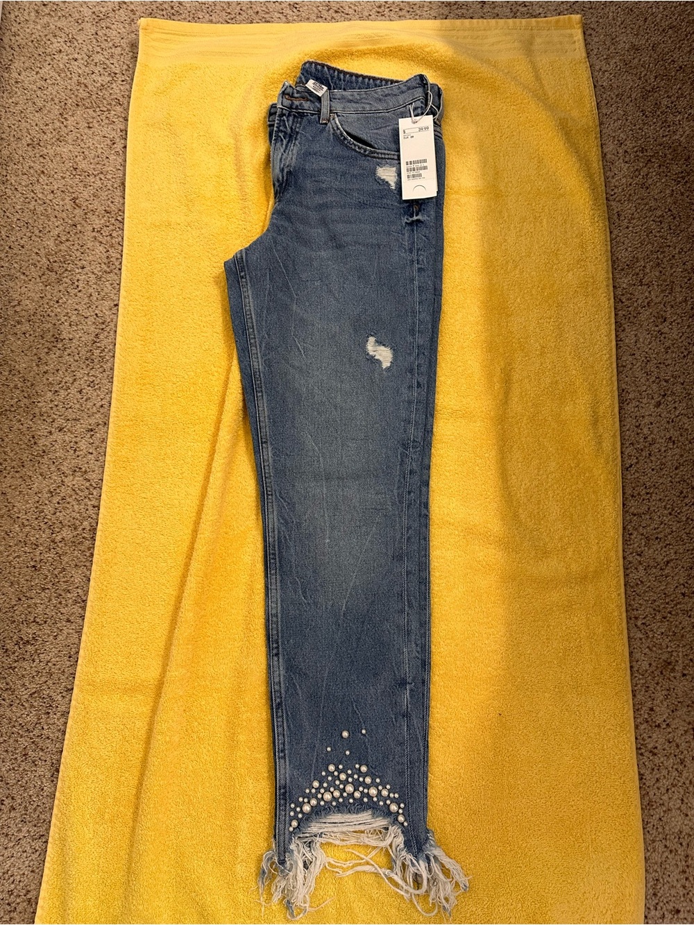 H&M Women’s Distressed Blue Jeans with Pearl Hem